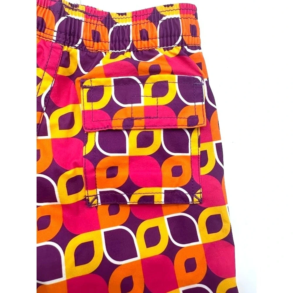 Psycho Bunny Boys Swim Trunks 2T Geo Print Mesh Lined Multicolor Beach